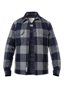 Woolrich Overshirt, Wolle Mit Daunenfutter, Dunkelblau-grau Kariert