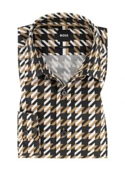 Hemd, Relaxed Fit, Baumwoll-Stretch, Braun-schwarz Gemustert