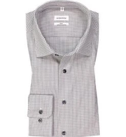 Seidensticker Hemd, Slim Fit, Baumwolle, Grau Kariert