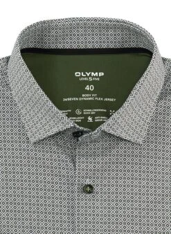 OLYMP Hemd, Body Fit, Jersey Geruchshemmend, Olivgrün Gemustert -Milestone Shop 417785 norm2