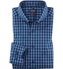 OLYMP Hemd, Modern Fit, Baumwolle, Royalblau Kariert