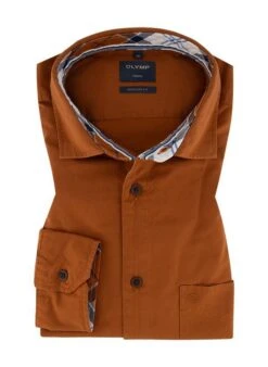 OLYMP Hemd, Regular Fit, Baumwolle, Braun