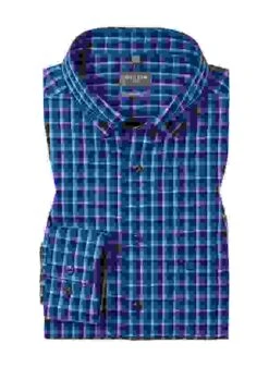 OLYMP Hemd, Comfort Fit, Baumwolle, Royalblau Kariert -Milestone Shop 417954 norm 1