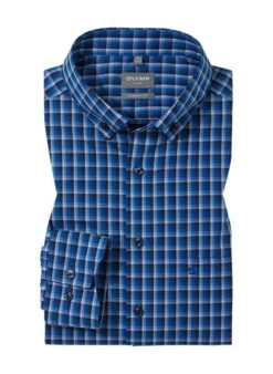 OLYMP Hemd, Comfort Fit, Baumwolle, Royalblau Kariert