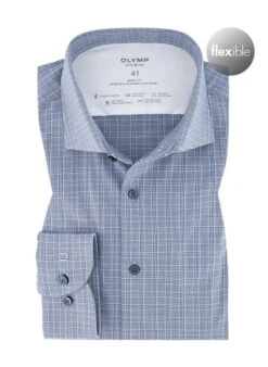 OLYMP Hemd, Body Fit, Baumwoll-Stretch Climate Control, Marine Kariert