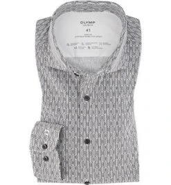 OLYMP Hemd, Body Fit, Jersey Geruchshemmend, Schwarz Gemustert