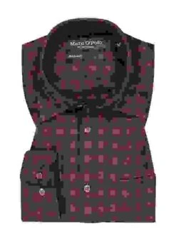 Marc O'Polo Hemd, Regular Fit, Bio Baumwolle, Bordeaux-blau Kariert -Milestone Shop 418080 norm 1