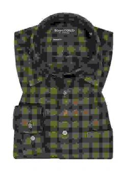 Marc O'Polo Hemd, Regular Fit, Bio Baumwolle, Oliv-blau Kariert -Milestone Shop 418081 norm 1
