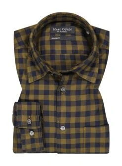 Marc O'Polo Hemd, Regular Fit, Bio Baumwolle, Oliv-blau Kariert