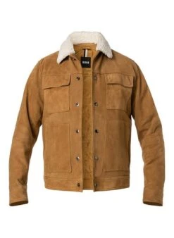 Lederjacke, Ziegenvelours Wattiert, Mittelbeige