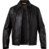 BOSS ORANGE Lederjacke, Ziegenleder, Schwarz
